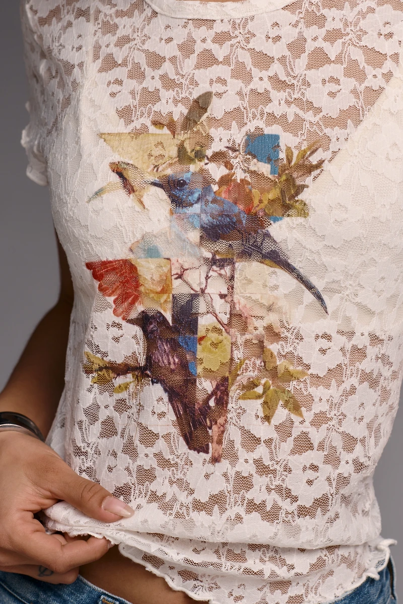 By Anthropologie Lace Graphic Tee