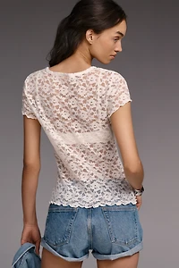 By Anthropologie Lace Graphic Tee