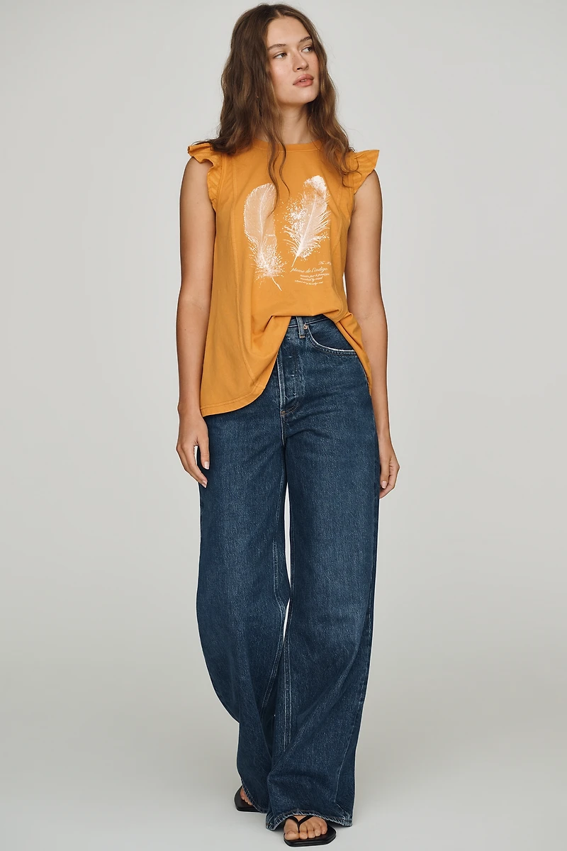 Pilcro Cotton Flutter-Sleeve Tee