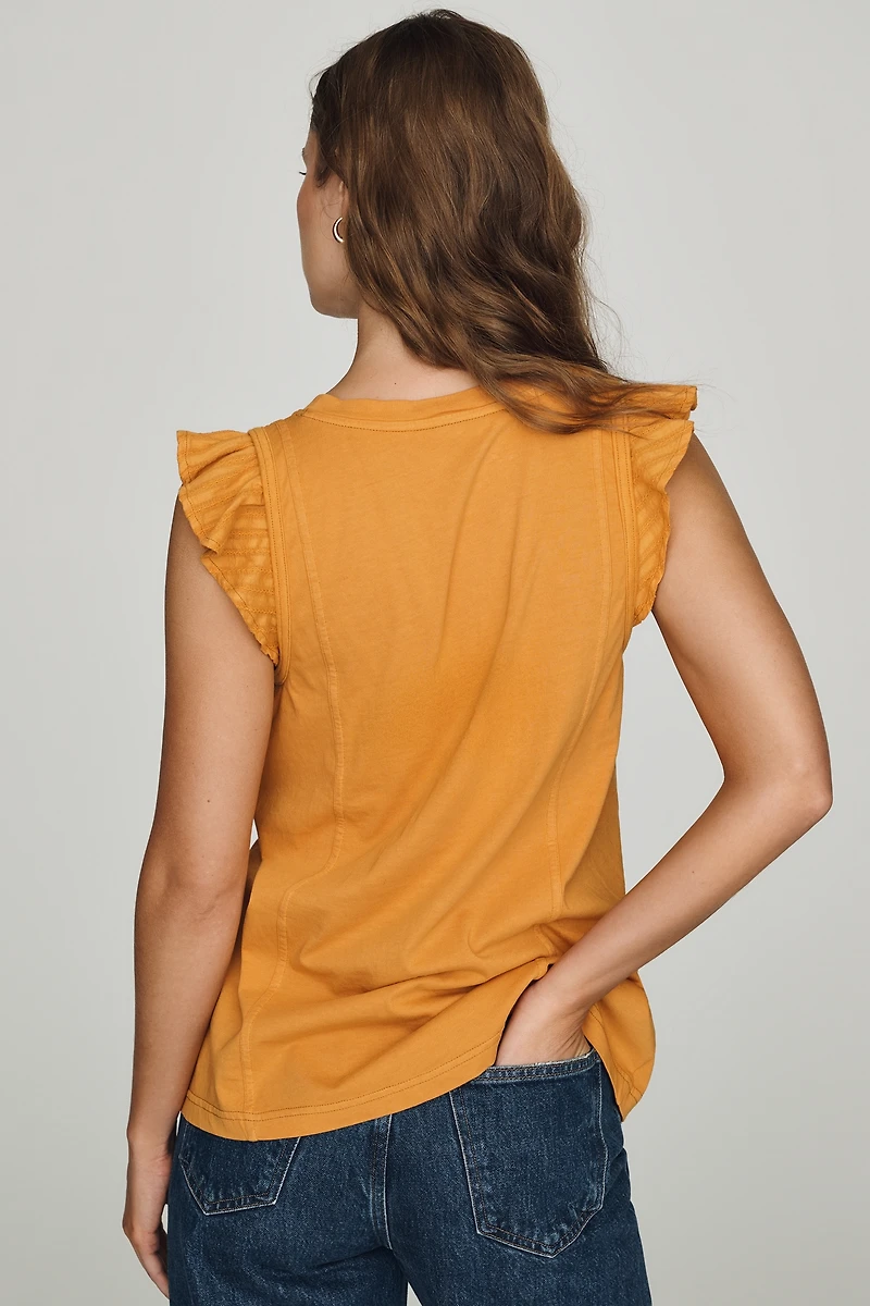Pilcro Cotton Flutter-Sleeve Tee