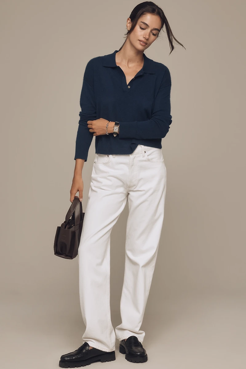 The Jensen Cashmere Crop Polo Sweater by Pilcro