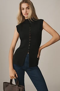 By Anthropologie Mock-Neck Sleeveless Cardigan Sweater