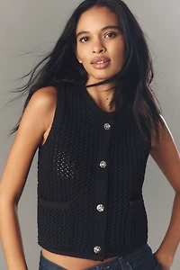 English Factory Crew-Neck Textured Cardigan Sweater Tank