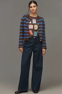 Endless Rose Crew-Neck Stripe Cardigan Sweater