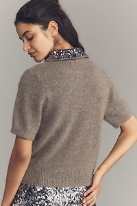 Endless Rose Short-Sleeve Sequin-Collar Sweater