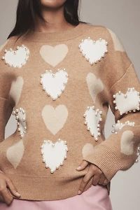 Endless Rose Pearl-Detail Heart Icon Sweater
