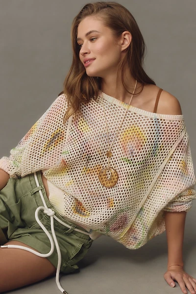 Pilcro Mesh-Stitch Crew-Neck Sweater