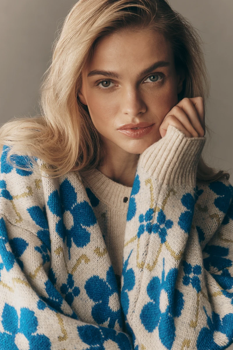 Maeve Graphic Intarsia Cardigan Sweater