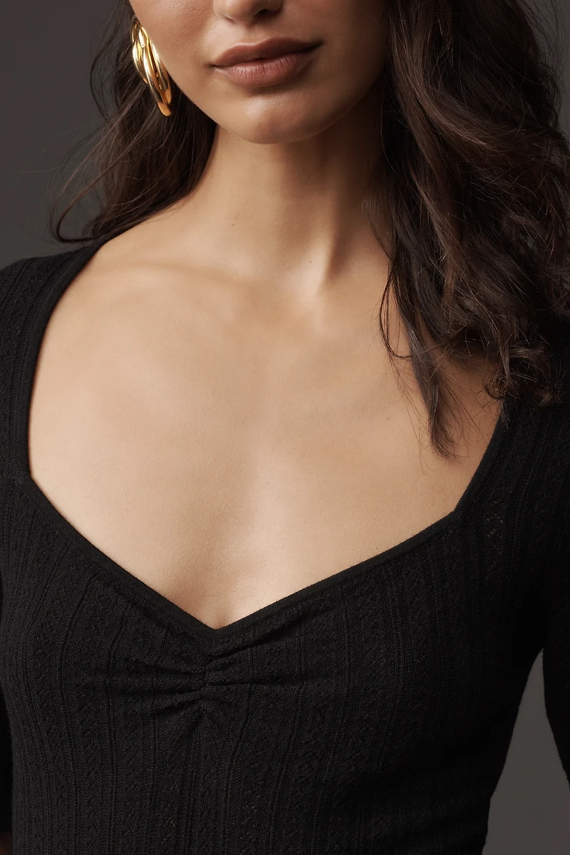 PAIGE Merril Short-Sleeve Sweetheart Pointelle Sweater