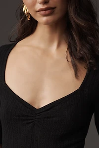 PAIGE Merril Short-Sleeve Sweetheart Pointelle Sweater