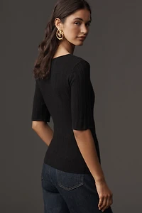 PAIGE Merril Short-Sleeve Sweetheart Pointelle Sweater