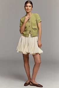 Design History Short-Sleeve Stitched Cardigan Sweater