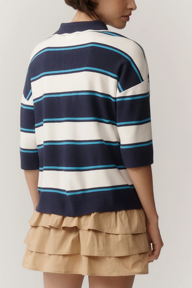 Maeve Boxy Scalloped Polo Shirt