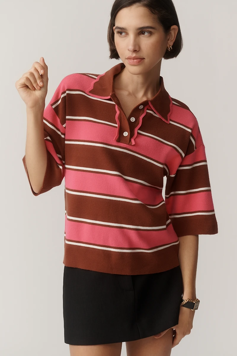 Maeve Boxy Scalloped Polo Shirt
