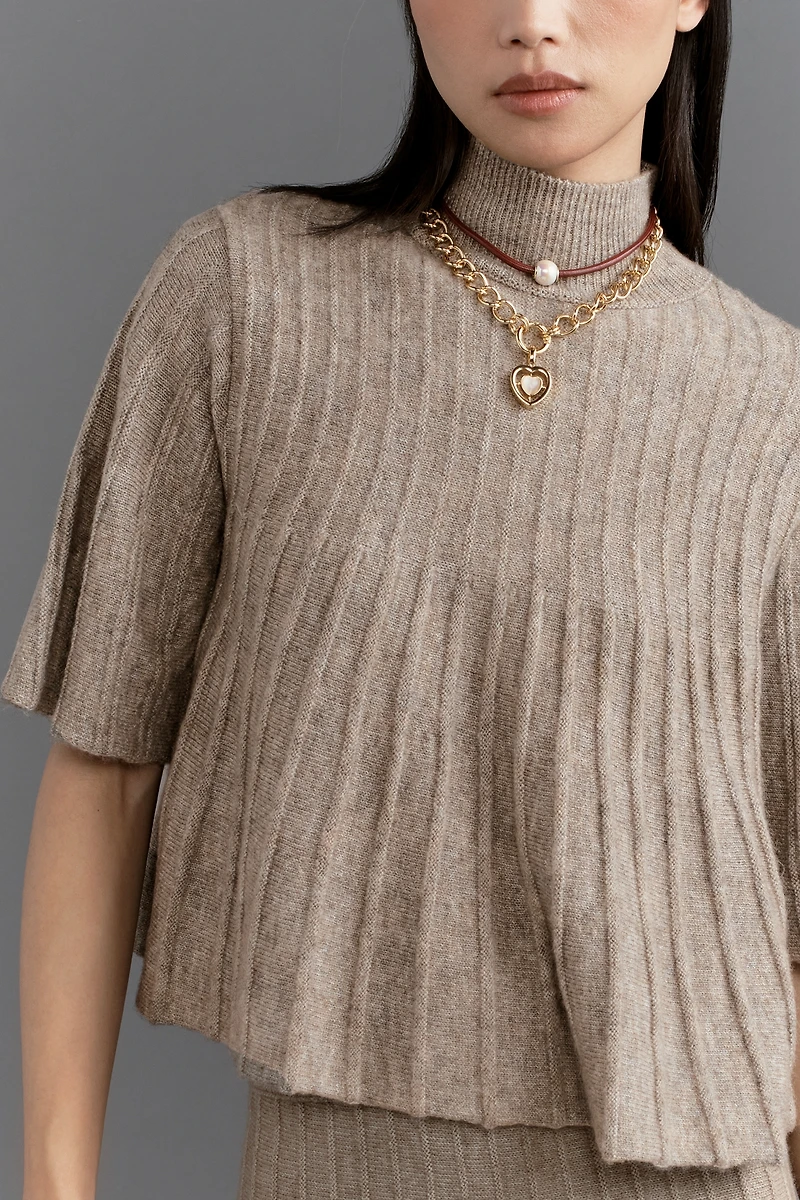Maeve Short-Sleeve Mock-Neck Swing Sweater