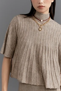 Maeve Short-Sleeve Mock-Neck Swing Sweater