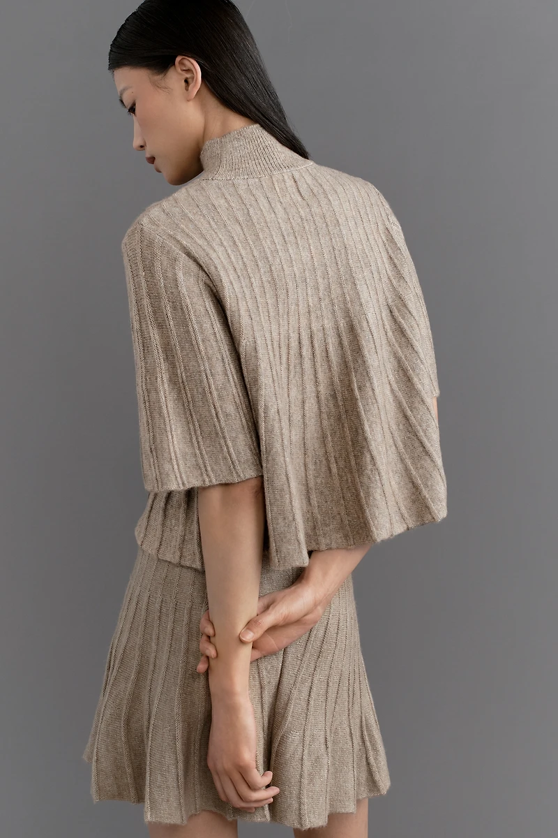 Maeve Short-Sleeve Mock-Neck Swing Sweater