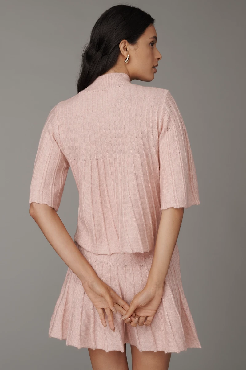Maeve Short-Sleeve Mock-Neck Swing Sweater