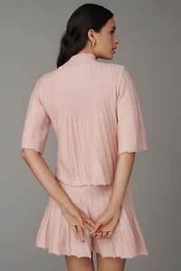 Maeve Short-Sleeve Mock-Neck Swing Sweater