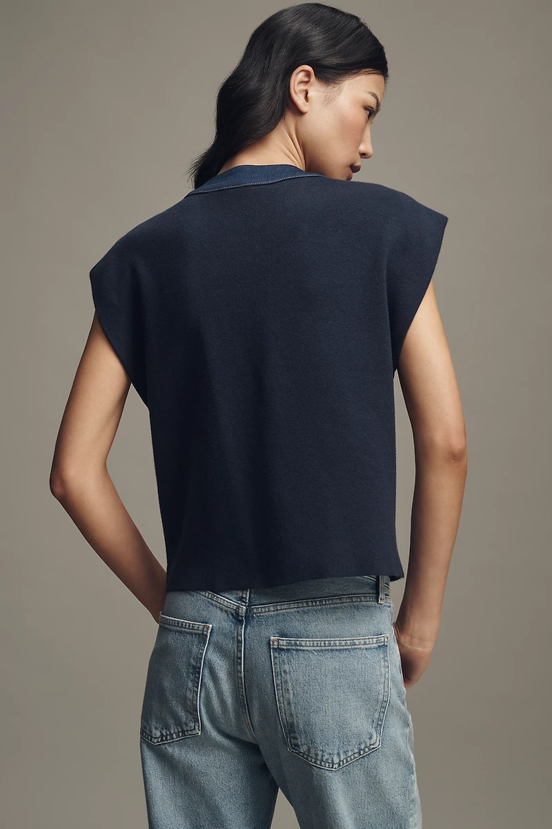 Pilcro Denim Crewneck Cardigan Sweater Vest