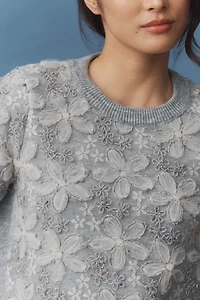 By Anthropologie 3D Floral Embellished Sweater Tee