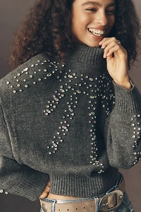 Pilcro Mock-Neck Embellished Sweater