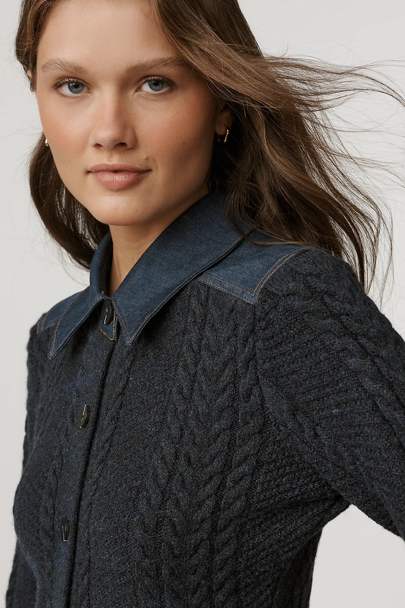 Pilcro Peplum Cable Cardigan Sweater