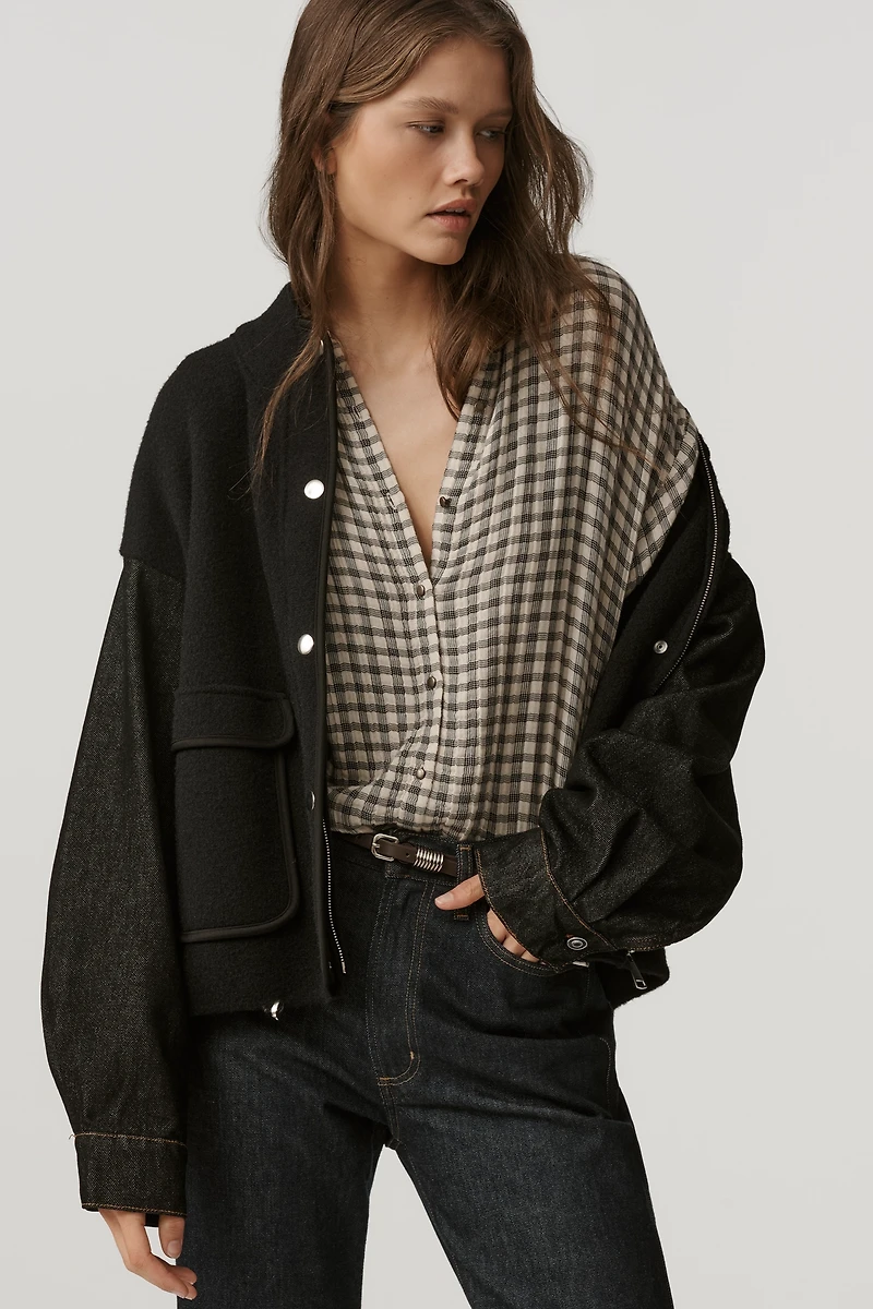 Pilcro Denim & Sweater Mix Oversized Cardigan