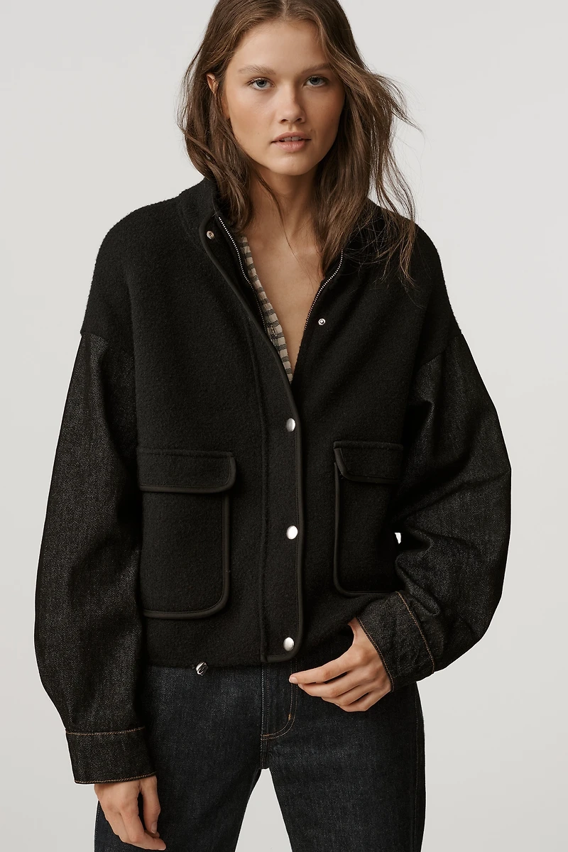 Pilcro Denim & Sweater Mix Oversized Cardigan