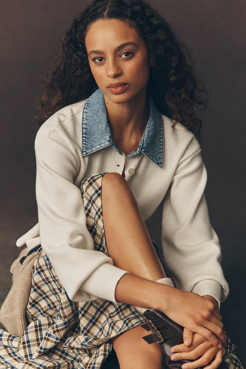 Pilcro Denim Collar Cardigan Sweater