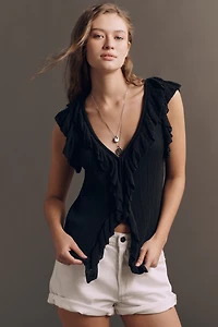 By Anthropologie Sleeveless V-Neck Ruffle Sweater