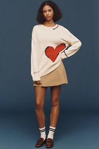 Maeve Crew-Neck Whipstitch Heart Icon Sweater