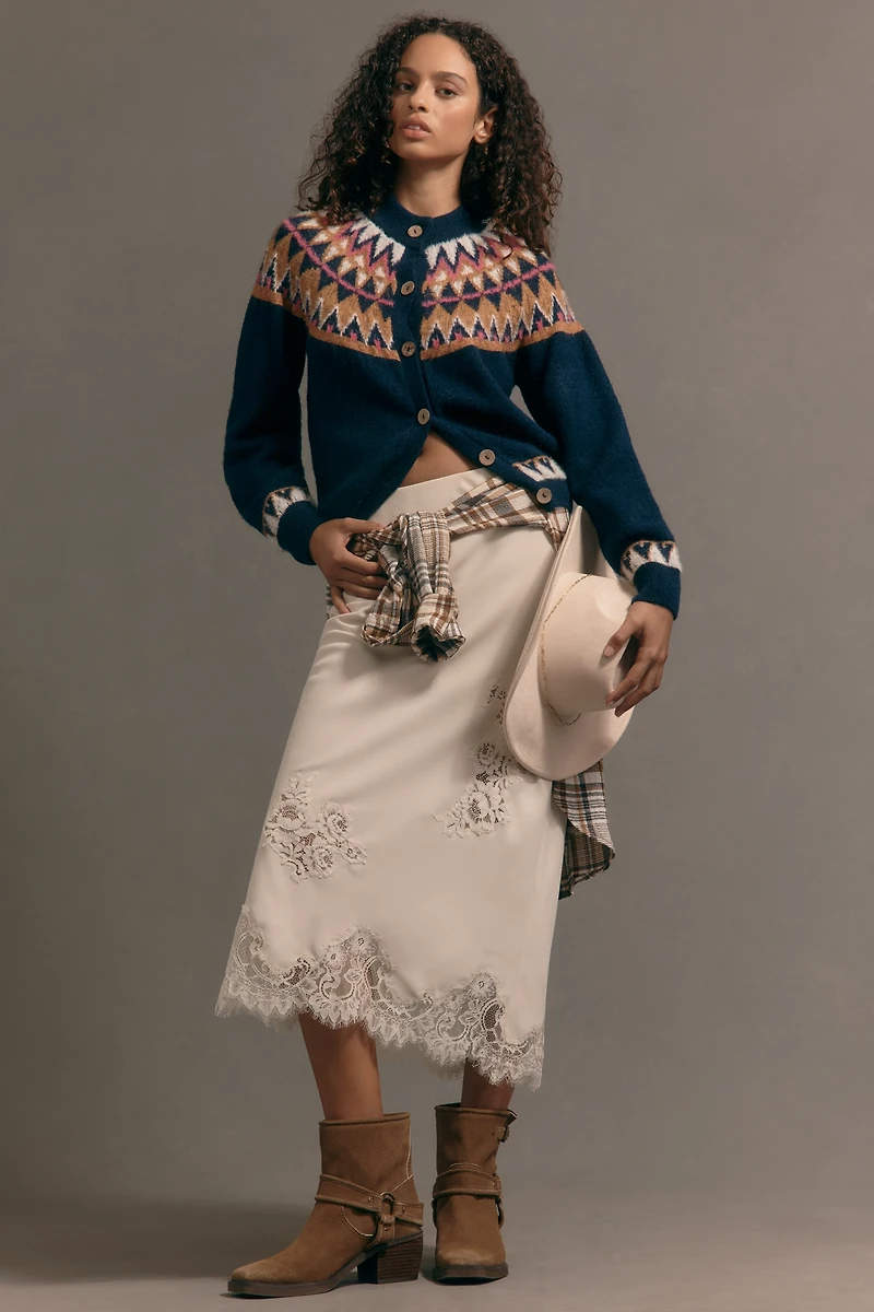 Pilcro Crew-Neck Cozy Fairisle Cardigan Sweater