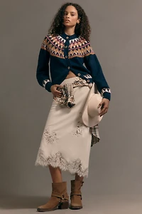 Pilcro Crew-Neck Cozy Fairisle Cardigan Sweater