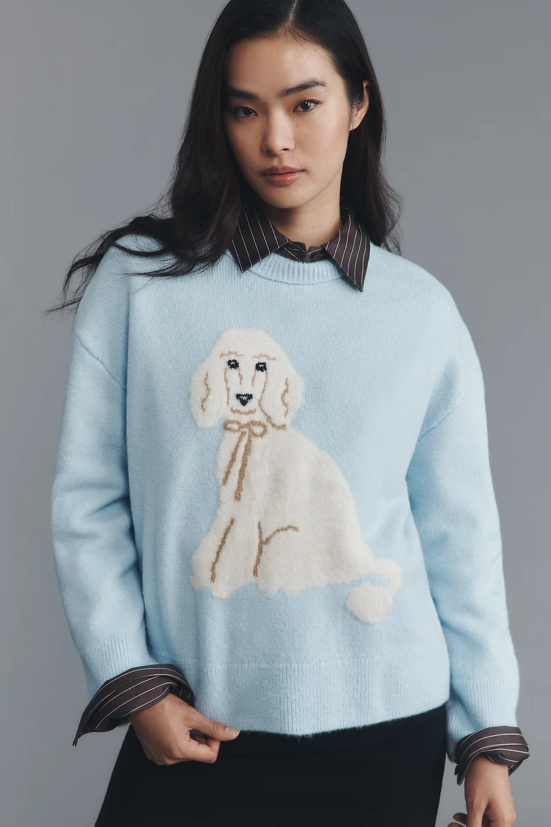 Maeve Crew-Neck Dog Icon Pullover Sweater