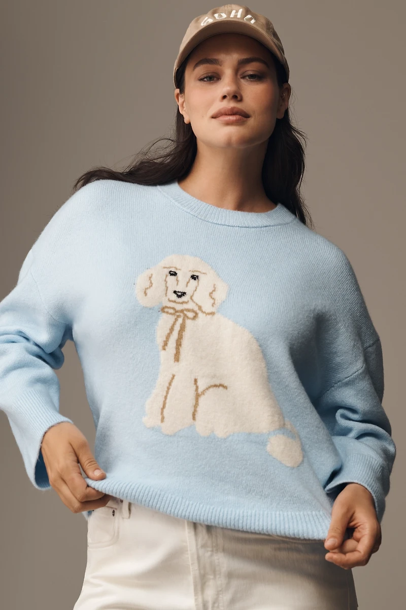 Maeve Crew-Neck Dog Icon Pullover Sweater