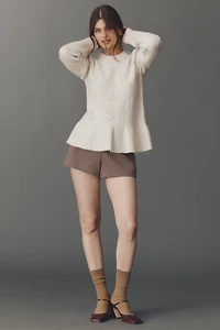 By Anthropologie Textured Ruffled Waist Sweater