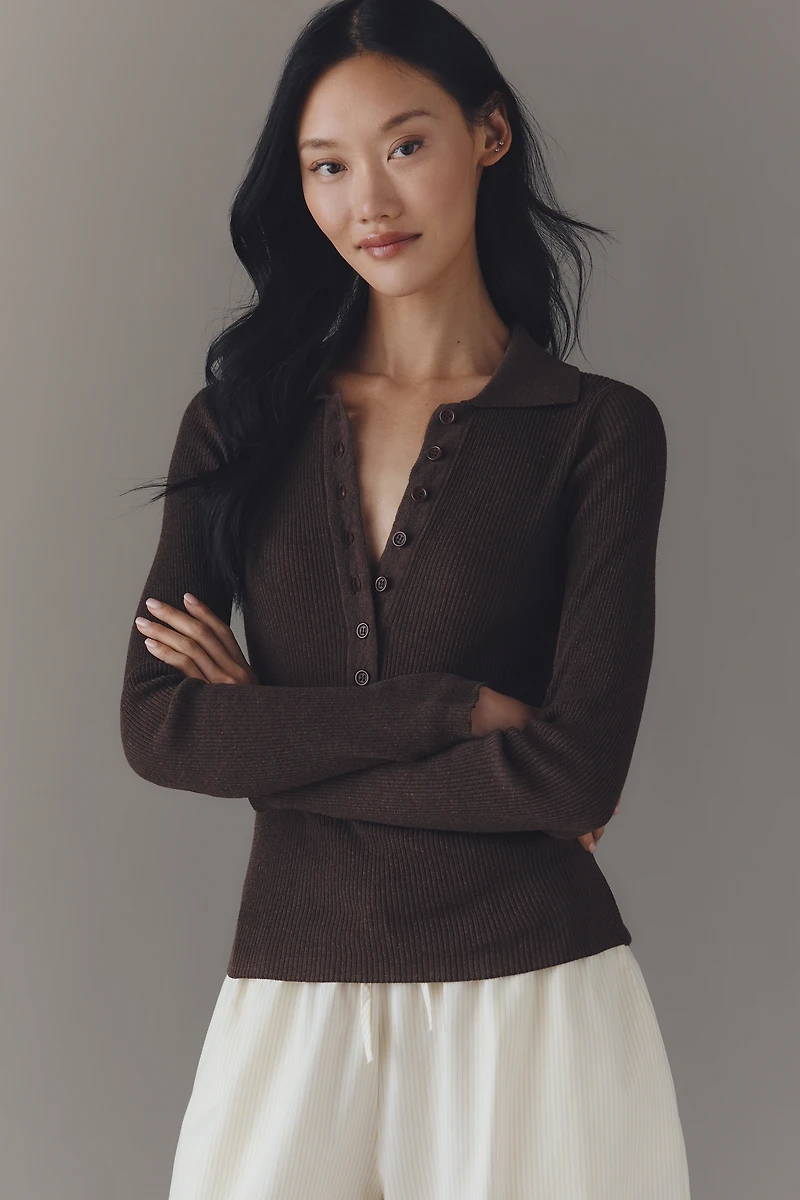 Maeve Long Sleeve Henley Polo Sweater