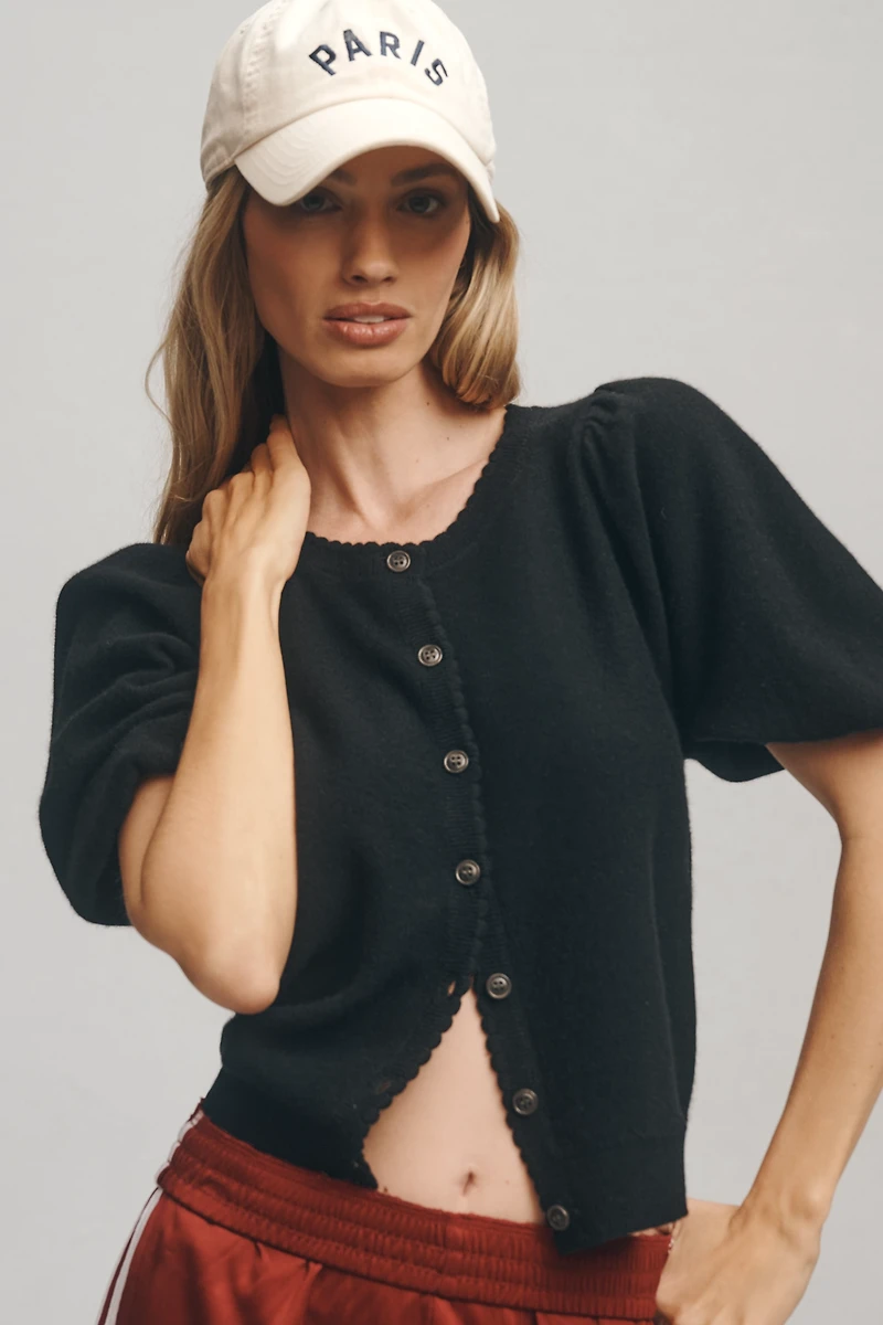 Maeve Puff-Sleeve Cashmere Cardigan Sweater