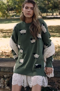 Maeve Oversized Graphic Crew-Neck Sweater