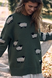 Maeve Oversized Graphic Crew-Neck Sweater