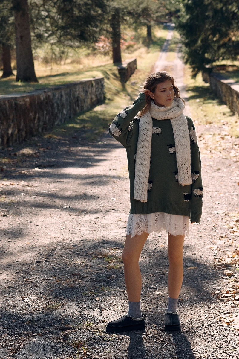 Maeve Oversized Graphic Crew-Neck Sweater