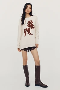 Maeve Oversized Graphic Crew-Neck Sweater