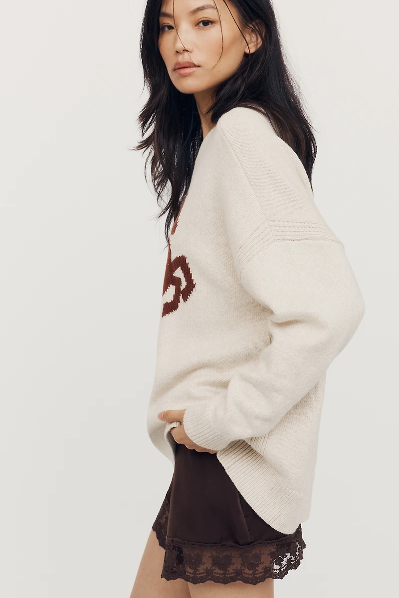 Maeve Oversized Graphic Crew-Neck Sweater