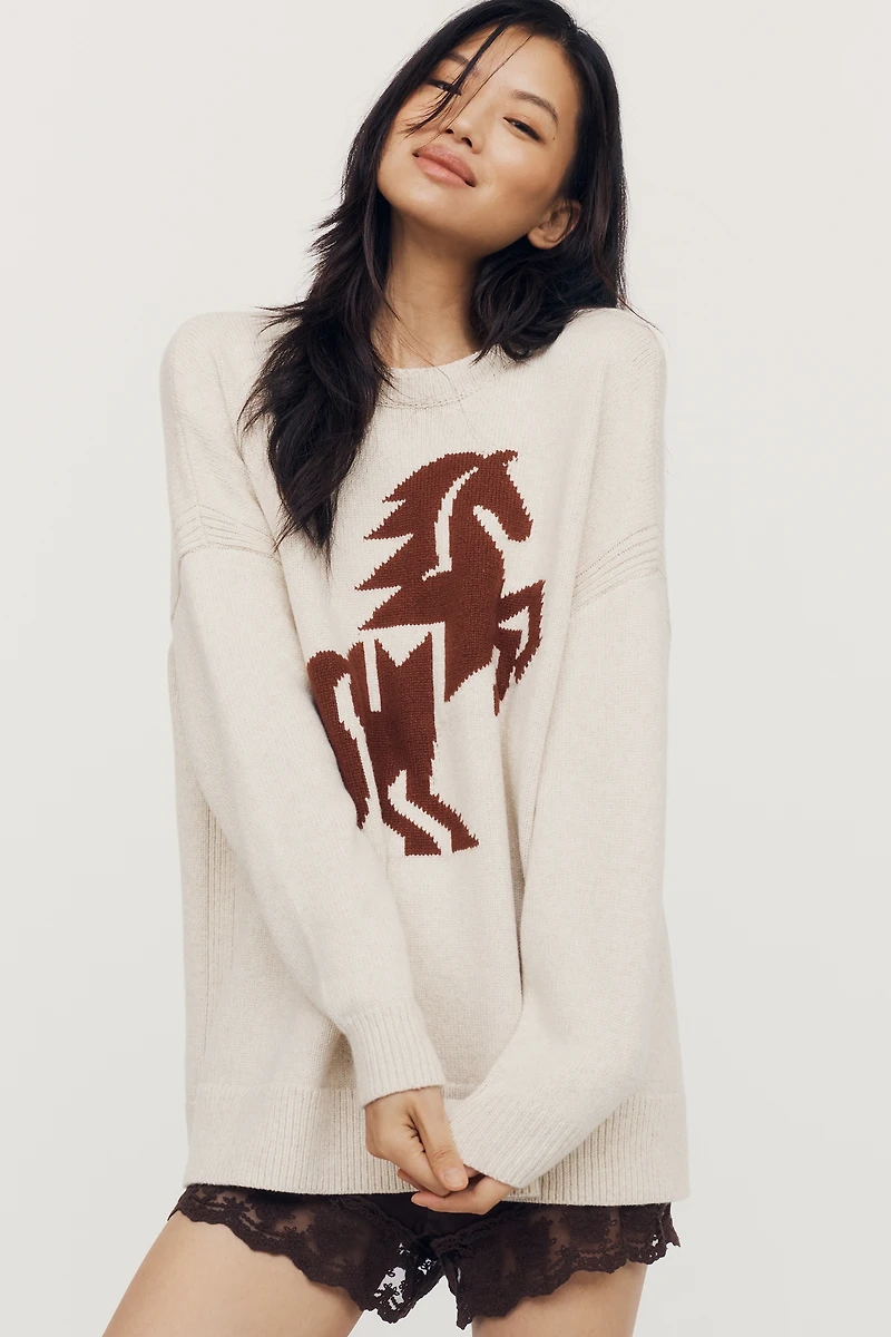 Maeve Oversized Graphic Crew-Neck Sweater