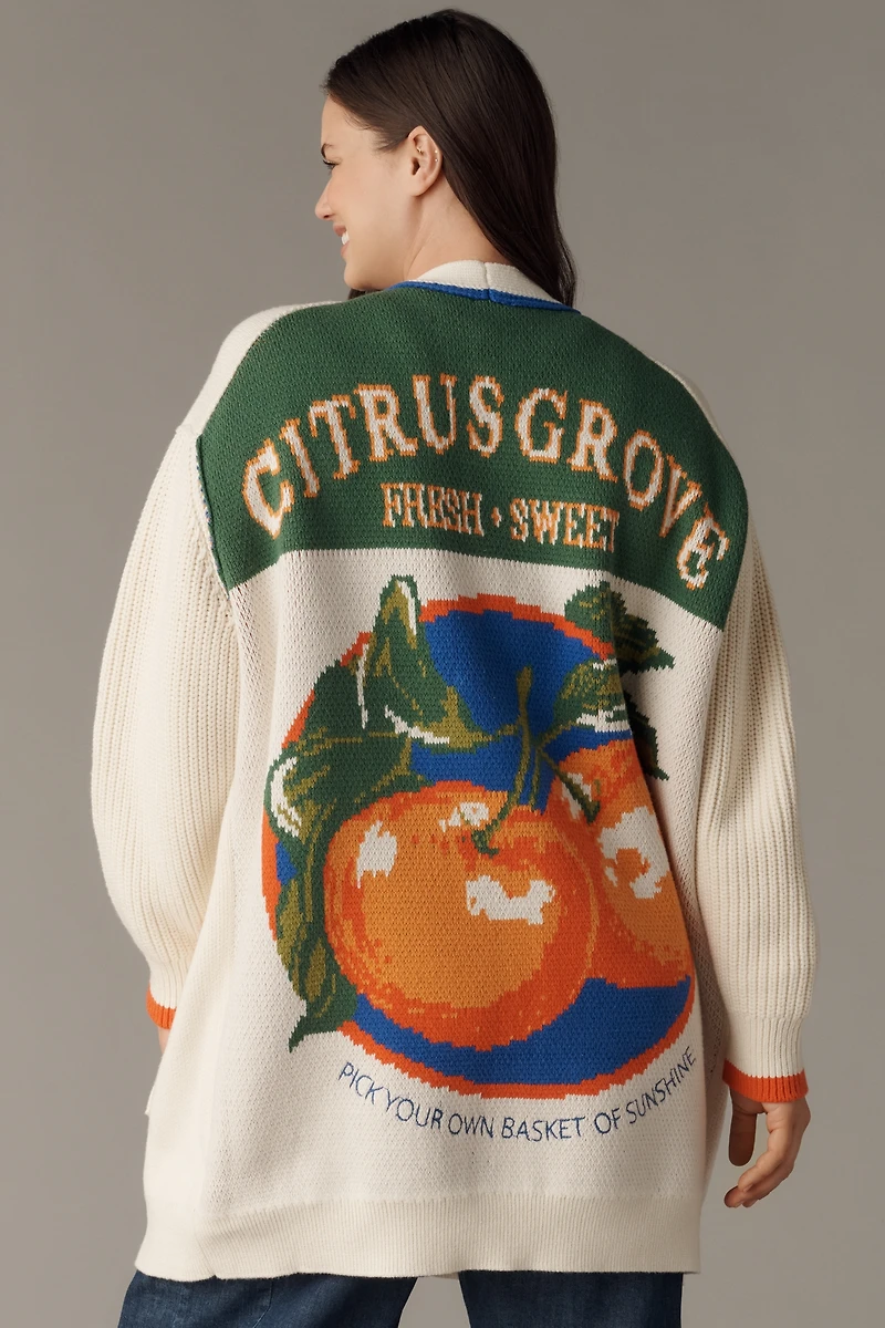 Maeve Cotton Blend Veggie Motif Cardigan Sweater