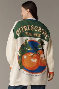 Maeve Cotton Blend Veggie Motif Cardigan Sweater