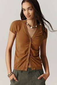 By Anthropologie Cardigan Ruched Short-Sleeve V-Neck Sweater