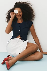 The Juliet Cotton Cashmere Short-Sleeve Crew-Neck Cardigan Sweater