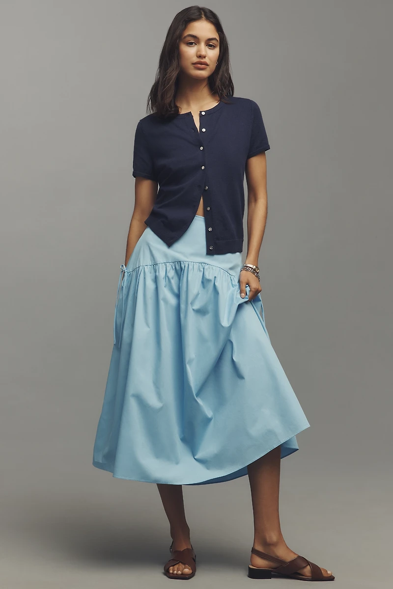 The Juliet Cotton Cashmere Short-Sleeve Crew-Neck Cardigan Sweater